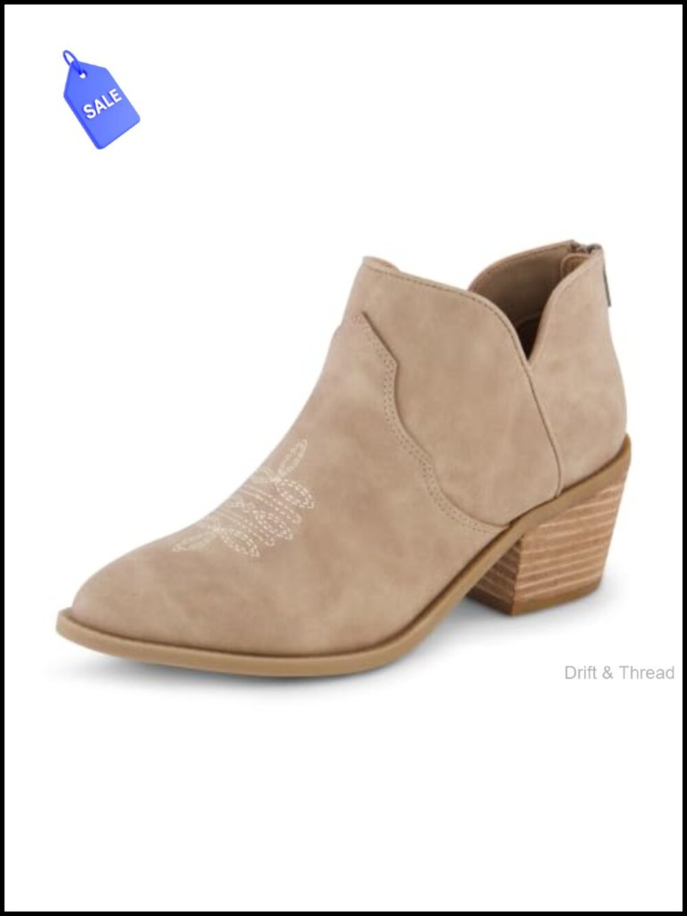 Pointed Toe Western Bootie with Block Heel
